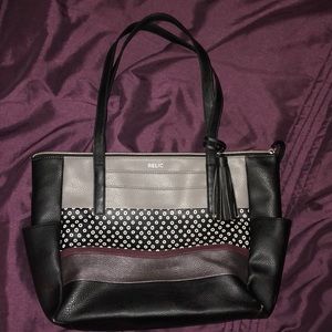 Black Shoulder Bag with purple and white trim